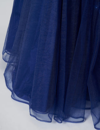 TWEED DRESS(ツイードドレス)のネイビーロングドレス・チュール｜TB1723-NYのスカート裾拡大画像です。