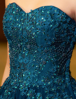 TWEED DRESS(ツイードドレス)のペトロールグリーンロングドレス・チュール｜TB1723-PTGNの上半身装飾拡大画像です。