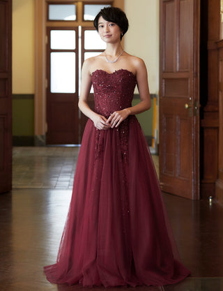 TWEED DRESS(ツイードドレス)のレッドブラックロングドレス・チュール｜TB1723-RBKの全身正面画像です。