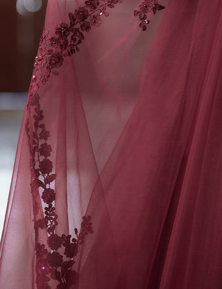 TWEED DRESS(ツイードドレス)のレッドブラックロングドレス・チュール｜TB1723-RBKのスカート拡大画像です。