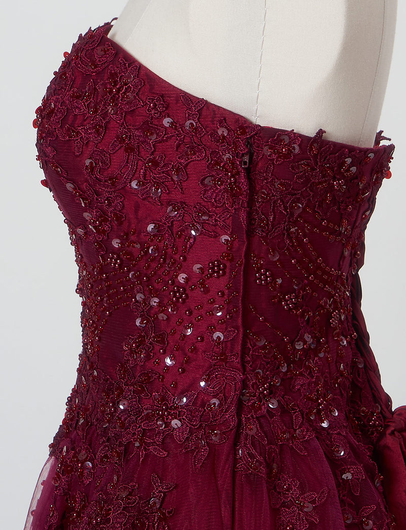 TWEED DRESS(ツイードドレス)のレッドブラックロングドレス・チュール｜TB1723-RBKのトルソー上半身側面画像です。