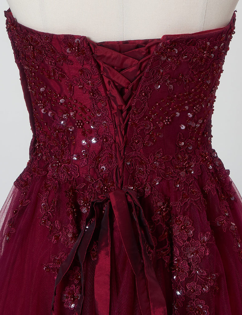 TWEED DRESS(ツイードドレス)のレッドブラックロングドレス・チュール｜TB1723-RBKのトルソー上半身背面画像です。