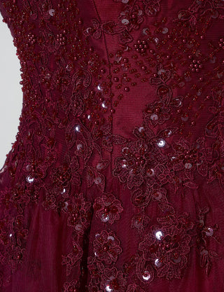 TWEED DRESS(ツイードドレス)のレッドブラックロングドレス・チュール｜TB1723-RBKの上半身ビジュ装飾拡大画像です。