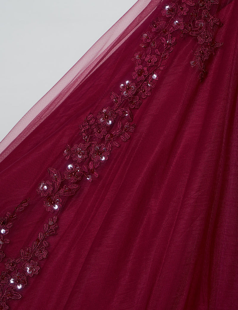 TWEED DRESS(ツイードドレス)のレッドブラックロングドレス・チュール｜TB1723-RBKのスカート生地拡大画像です。