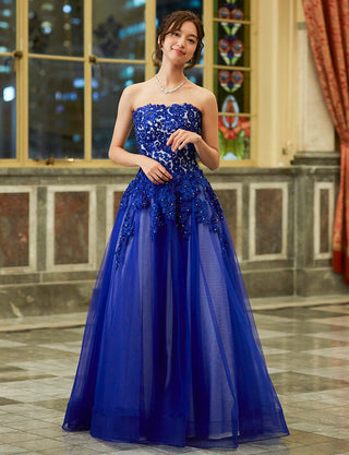 TWEED DRESS(ツイードドレス)のロイヤルブルーロングドレス・チュール｜TB1724-1-RBLの全身正面画像です。