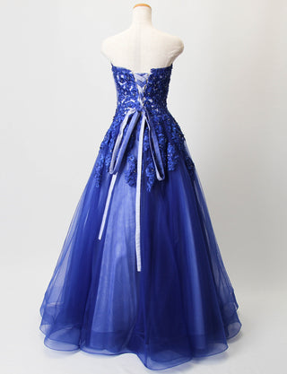 TWEED DRESS(ツイードドレス)のロイヤルブルーロングドレス・チュール｜TB1724-1-RBLのトルソー全身背面画像です。