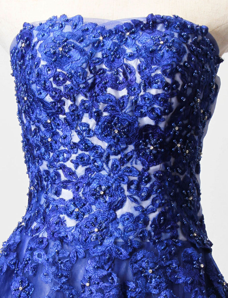 TWEED DRESS(ツイードドレス)のロイヤルブルーロングドレス・チュール｜TB1724-1-RBLのトルソー上半身正面画像です。