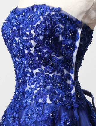 TWEED DRESS(ツイードドレス)のロイヤルブルーロングドレス・チュール｜TB1724-1-RBLのトルソー上半身斜め画像です。