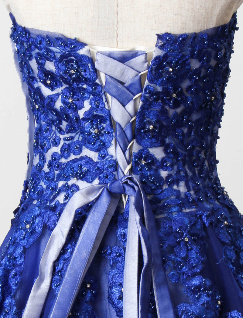 TWEED DRESS(ツイードドレス)のロイヤルブルーロングドレス・チュール｜TB1724-1-RBLのトルソー上半身背面画像です。