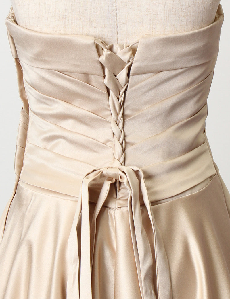TWEED DRESS(ツイードドレス)のシャンパンゴールドロングドレス・サテン｜TB1730-CGDのトルソー上半身背面画像です。
