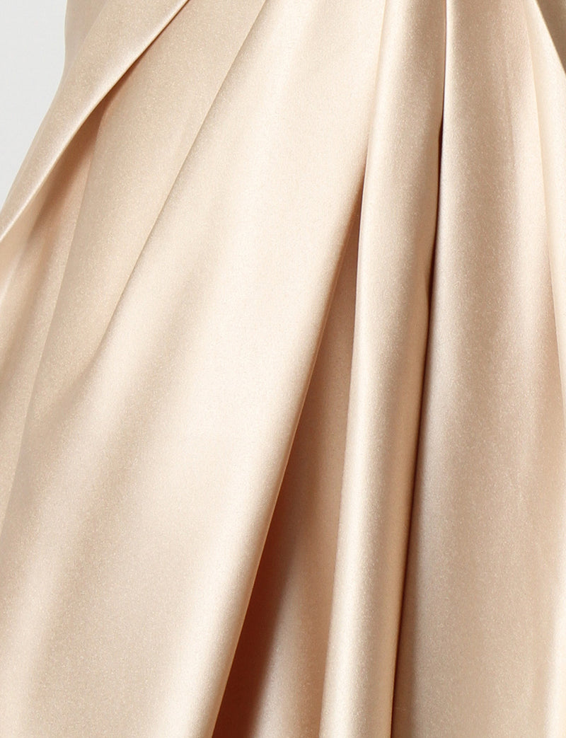 TWEED DRESS(ツイードドレス)のシャンパンゴールドロングドレス・サテン｜TB1730-CGDのスカート生地拡大画像です。