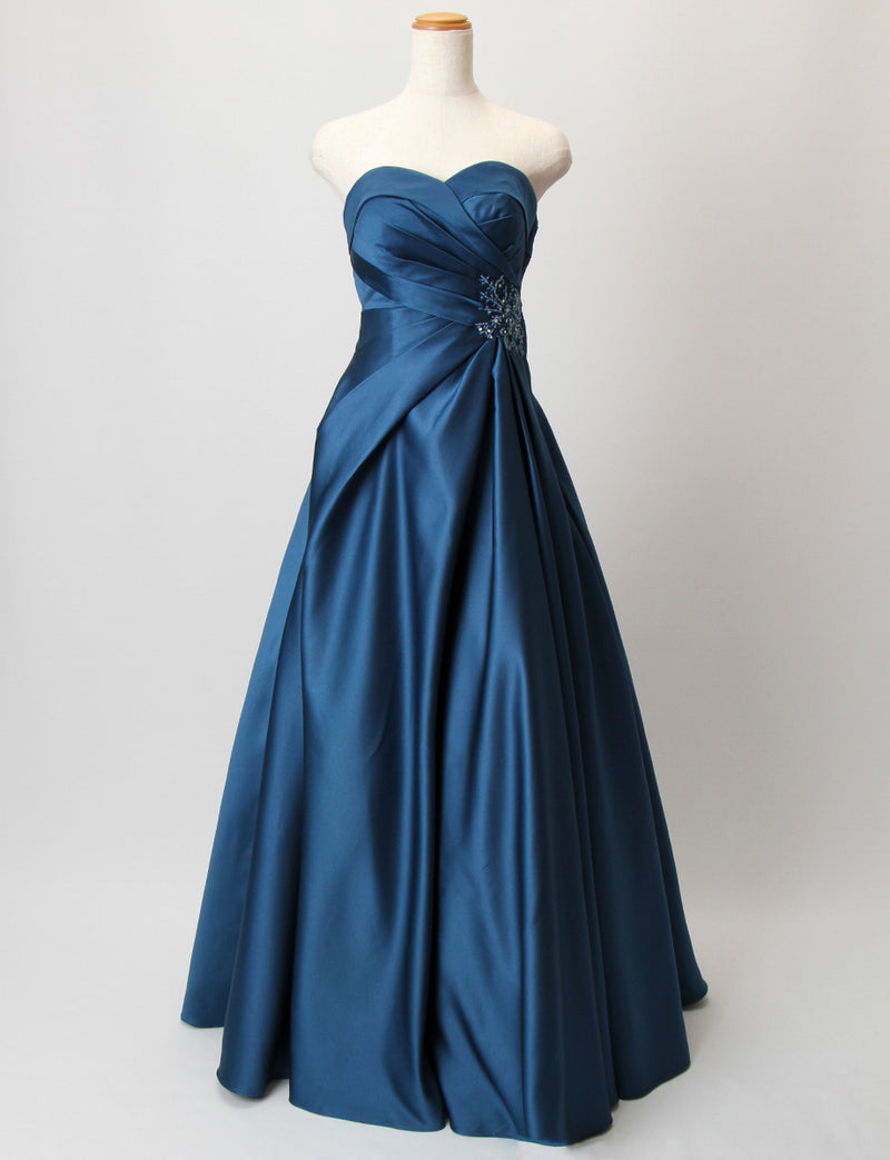 TWEED DRESS(ツイードドレス)のミッドナイトブルーロングドレス・サテン｜TB1730-CGDのトルソー全身正面画像です。