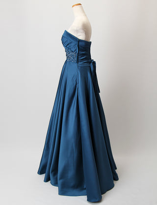 TWEED DRESS(ツイードドレス)のミッドナイトブルーロングドレス・サテン｜TB1730-CGDのトルソー全身側面画像です。