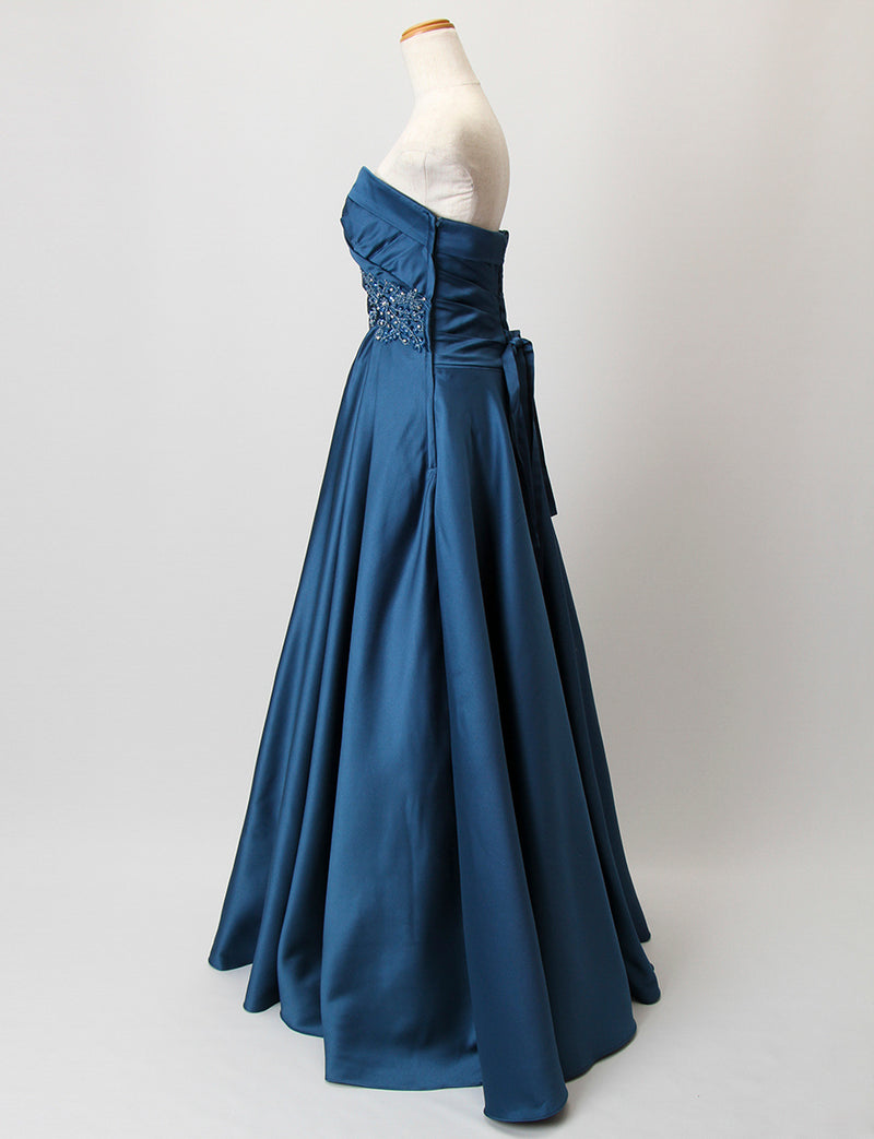 TWEED DRESS(ツイードドレス)のミッドナイトブルーロングドレス・サテン｜TB1730-CGDのトルソー全身側面画像です。