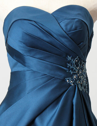 TWEED DRESS(ツイードドレス)のミッドナイトブルーロングドレス・サテン｜TB1730-CGDのトルソー上半身正面画像です。