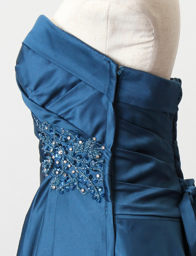 TWEED DRESS(ツイードドレス)のミッドナイトブルーロングドレス・サテン｜TB1730-CGDのトルソー上半身側面画像です。