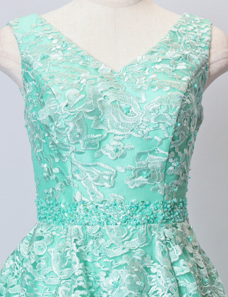 TWEED DRESS(ツイードドレス)のライトグリーンロングドレス・チュール｜TB1734-LGNのトルソー上半身正面画像です。