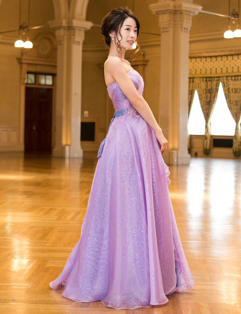 TWEED DRESS(ツイードドレス)のラベンダーロングドレス・オーガンジー/チュール｜TB1735-LVの全身側面画像です。