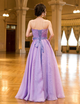 TWEED DRESS(ツイードドレス)のラベンダーロングドレス・オーガンジー/チュール｜TB1735-LVの全身背面画像です。