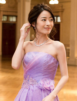 TWEED DRESS(ツイードドレス)のラベンダーロングドレス・オーガンジー/チュール｜TB1735-LVの上半身正面画像です。