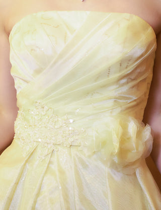 TWEED DRESS(ツイードドレス)のペールイエローロングドレス・オーガンジー/チュール｜TB1735-PYWの上半身装飾拡大画像です。