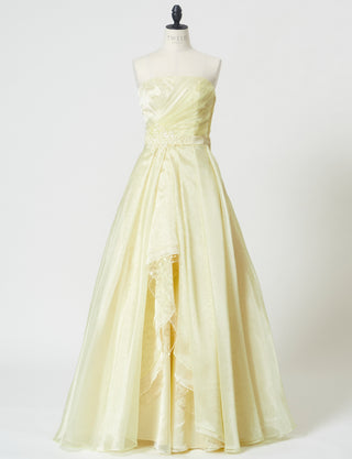 TWEED DRESS(ツイードドレス)のペールイエローロングドレス・オーガンジー/チュール｜TB1735-PYWのトルソー全身正面画像です。
