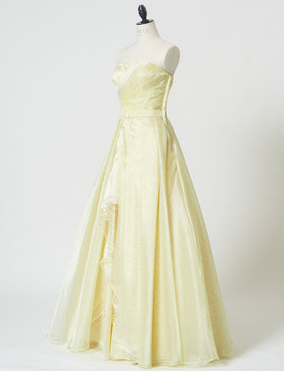TWEED DRESS(ツイードドレス)のペールイエローロングドレス・オーガンジー/チュール｜TB1735-PYWのトルソー全身斜め画像です。