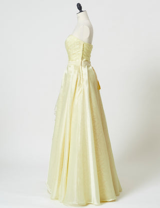 TWEED DRESS(ツイードドレス)のペールイエローロングドレス・オーガンジー/チュール｜TB1735-PYWのトルソー全身側面画像です。