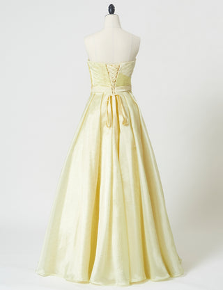 TWEED DRESS(ツイードドレス)のペールイエローロングドレス・オーガンジー/チュール｜TB1735-PYWのトルソー全身背面画像です。