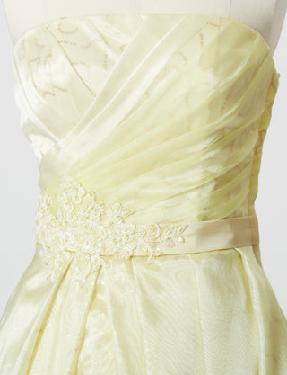 TWEED DRESS(ツイードドレス)のペールイエローロングドレス・オーガンジー/チュール｜TB1735-PYWのトルソー上半身正面画像です。