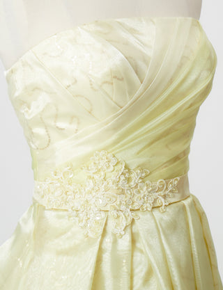TWEED DRESS(ツイードドレス)のペールイエローロングドレス・オーガンジー/チュール｜TB1735-PYWのトルソー上半身斜め画像です。