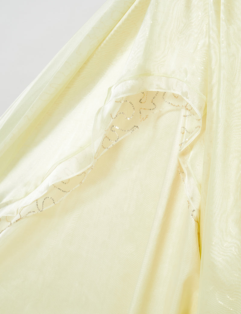 TWEED DRESS(ツイードドレス)のペールイエローロングドレス・オーガンジー/チュール｜TB1735-PYWのスカート生地拡大画像です。