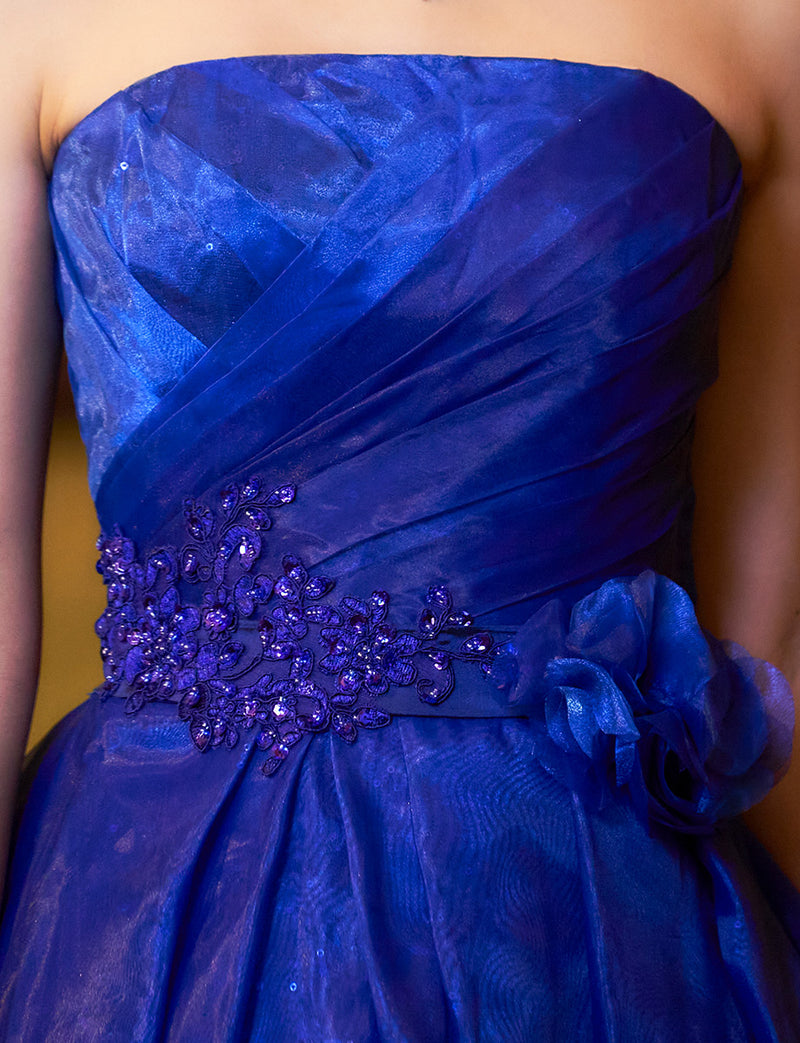 TWEED DRESS(ツイードドレス)のロイヤルブルーロングドレス・オーガンジー/チュール｜TB1735-RBLの上半身装飾拡大画像です。