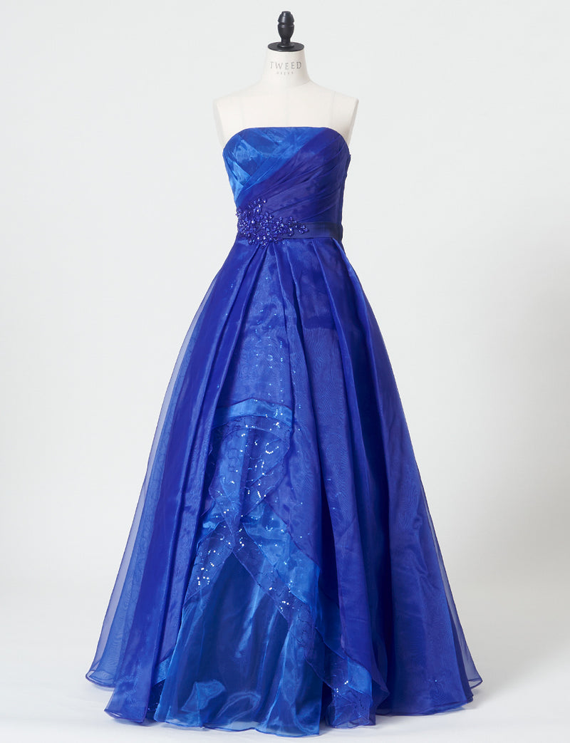 TWEED DRESS(ツイードドレス)のロイヤルブルーロングドレス・オーガンジー/チュール｜TB1735-RBLのトルソー全身正面画像です。