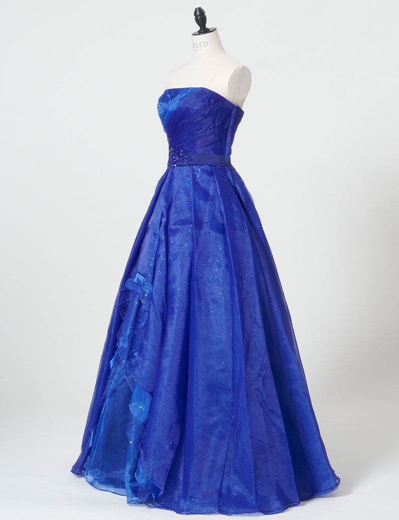 TWEED DRESS(ツイードドレス)のロイヤルブルーロングドレス・オーガンジー/チュール｜TB1735-RBLのトルソー全身斜め画像です。