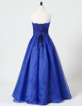 TWEED DRESS(ツイードドレス)のロイヤルブルーロングドレス・オーガンジー/チュール｜TB1735-RBLのトルソー全身背面画像です。