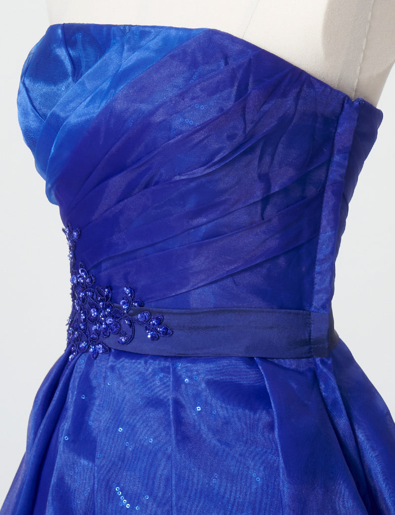 TWEED DRESS(ツイードドレス)のロイヤルブルーロングドレス・オーガンジー/チュール｜TB1735-RBLのトルソー上半身斜め画像です。