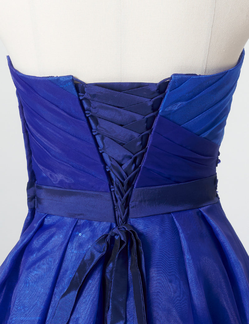TWEED DRESS(ツイードドレス)のロイヤルブルーロングドレス・オーガンジー/チュール｜TB1735-RBLのトルソー上半身背面画像です。