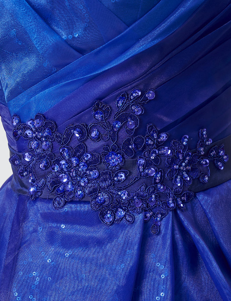 TWEED DRESS(ツイードドレス)のロイヤルブルーロングドレス・オーガンジー/チュール｜TB1735-RBLのウエストビジュ装飾拡大画像です。