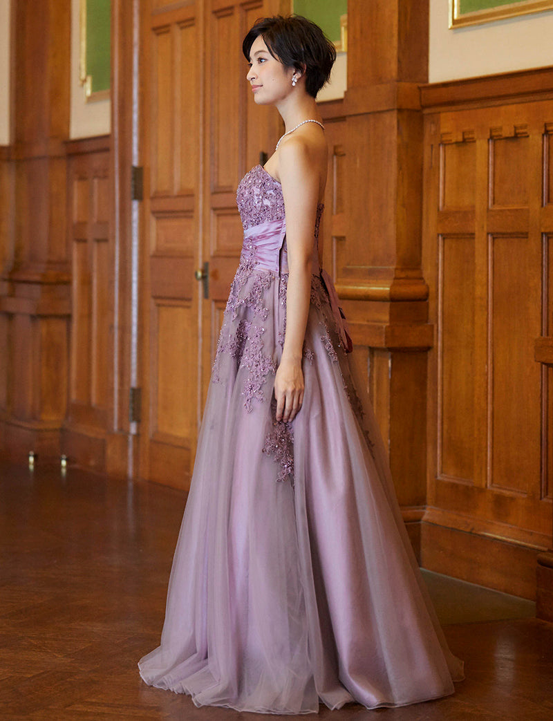 TWEED DRESS(ツイードドレス)のパープルグレーロングドレス・チュール｜TB1741-PEGYの全身側面画像です。