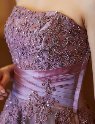 TWEED DRESS(ツイードドレス)のパープルグレーロングドレス・チュール｜TB1741-PEGYの上半身装飾拡大画像です。