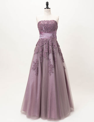 TWEED DRESS(ツイードドレス)のパープルグレーロングドレス・チュール｜TB1741-PEGYのトルソー全身正面画像です。
