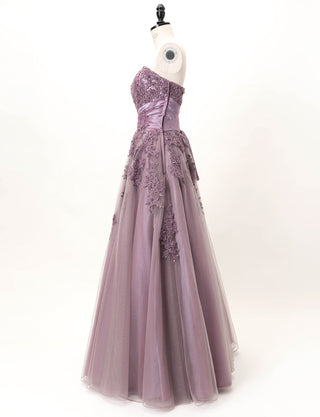 TWEED DRESS(ツイードドレス)のパープルグレーロングドレス・チュール｜TB1741-PEGYのトルソー全身側面画像です。