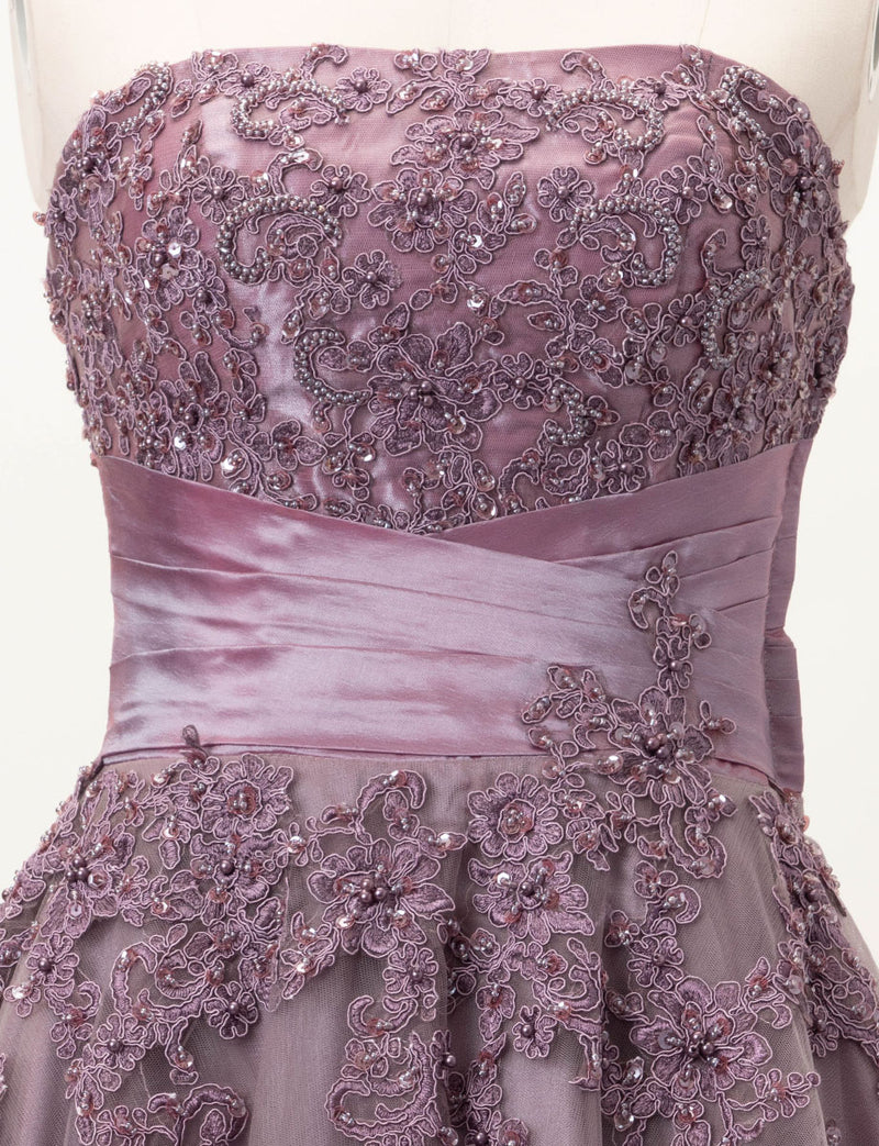 TWEED DRESS(ツイードドレス)のパープルグレーロングドレス・チュール｜TB1741-PEGYのトルソー上半身正面画像です。