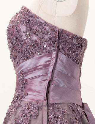 TWEED DRESS(ツイードドレス)のパープルグレーロングドレス・チュール｜TB1741-PEGYのトルソー上半身側面画像です。
