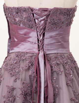 TWEED DRESS(ツイードドレス)のパープルグレーロングドレス・チュール｜TB1741-PEGYのトルソー上半身背面画像です。