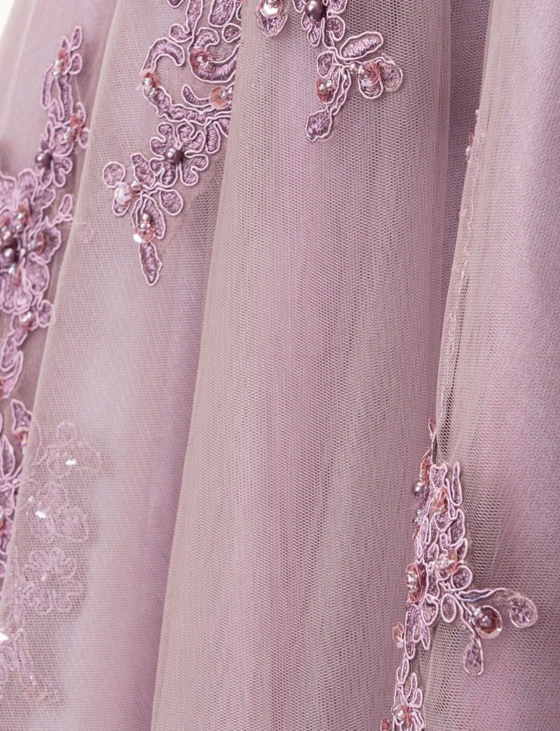 TWEED DRESS(ツイードドレス)のパープルグレーロングドレス・チュール｜TB1741-PEGYのスカート生地拡大画像です。