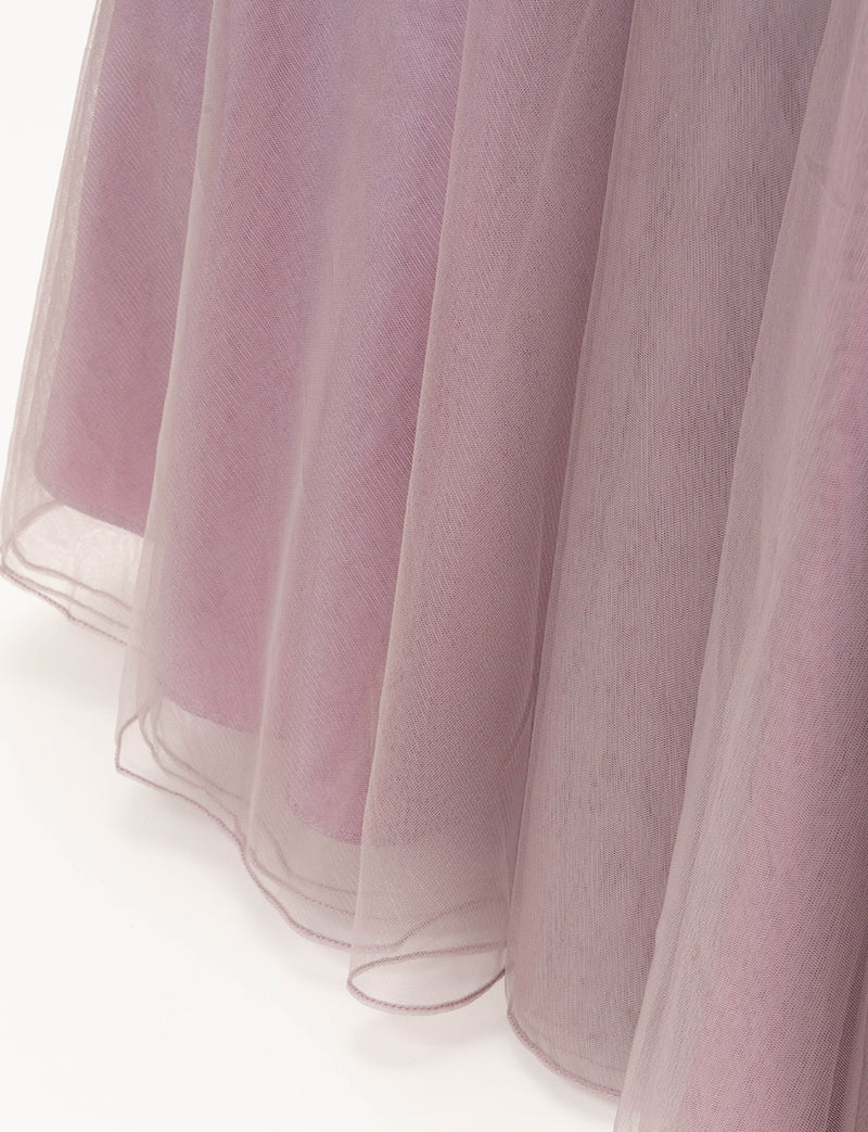TWEED DRESS(ツイードドレス)のパープルグレーロングドレス・チュール｜TB1741-PEGYのスカート裾拡大画像です。