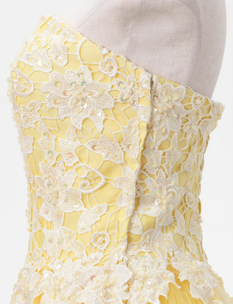 TWEED DRESS(ツイードドレス)のレモンイエローロングドレス・チュール｜TB1746-LYWのトルソー上半身側面画像です。