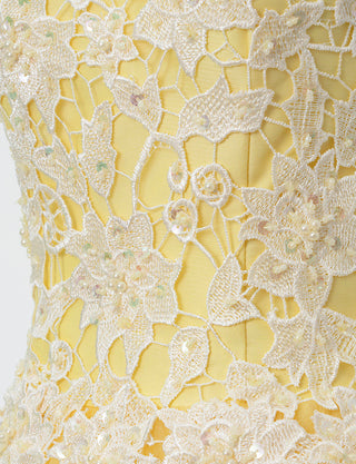 TWEED DRESS(ツイードドレス)のレモンイエローロングドレス・チュール｜TB1746-LYWの上半身装飾拡大画像です。